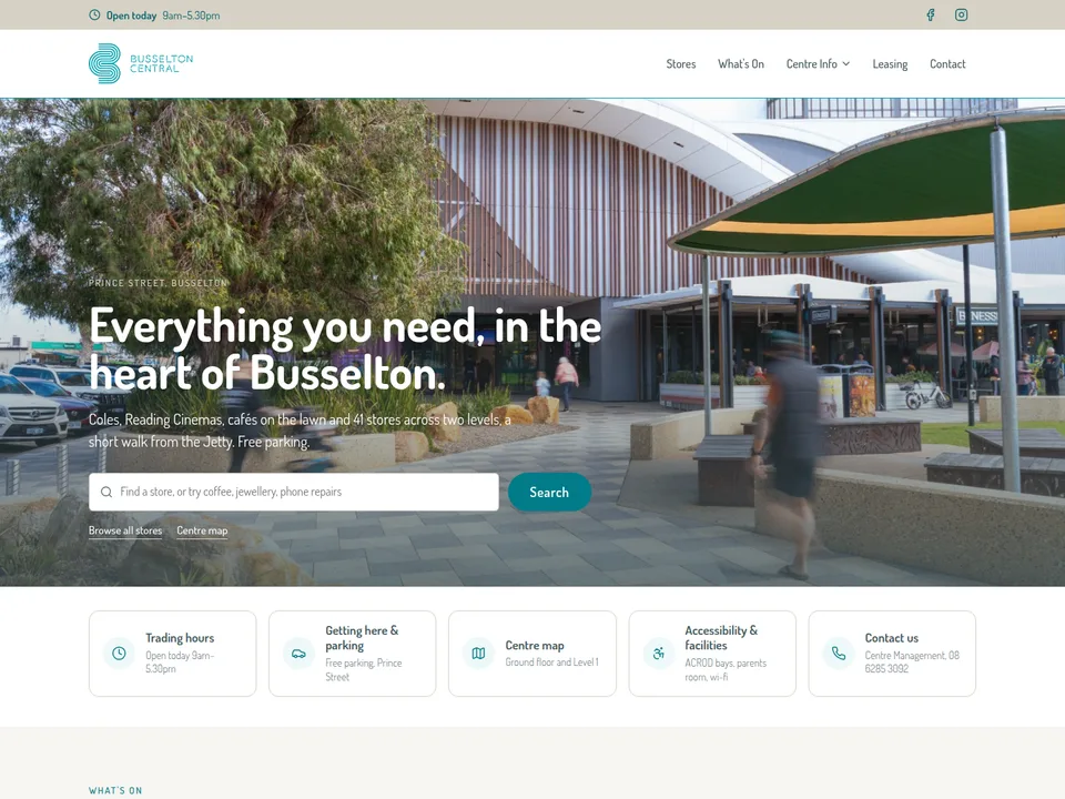 Busselton Central website, top of the homepage